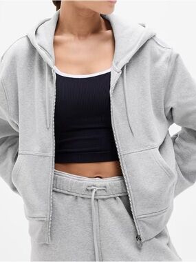 Athleta Gray Full Zip Hoodie Sweatshirt High Neck Cozy Size Small S